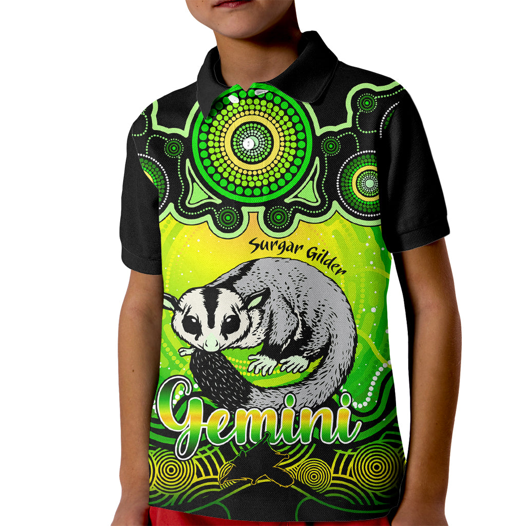 personalised-australia-gemini-sugar-gilder-zodiac-kid-polo-shirt-auz-astrology-aboriginal-green