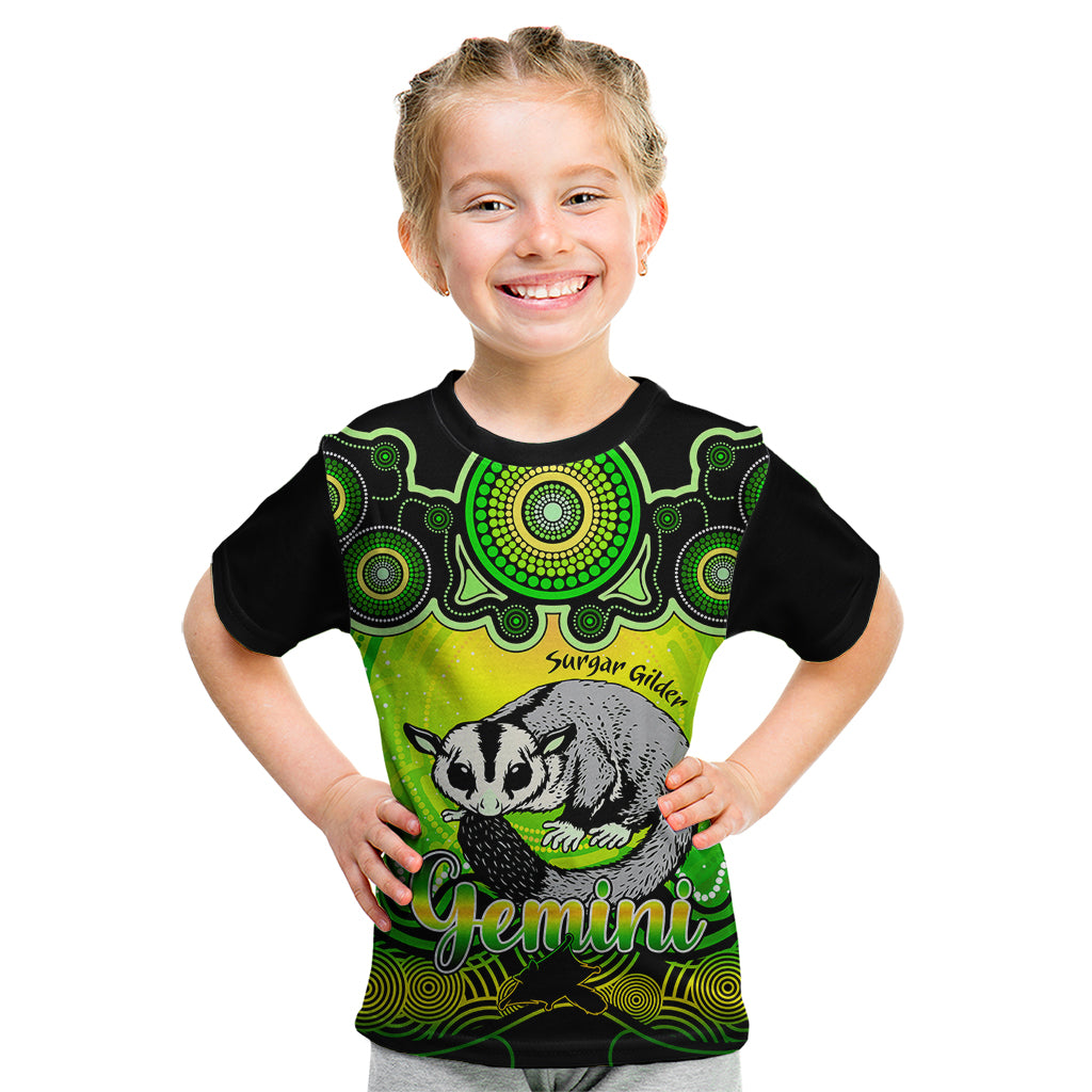 personalised-australia-gemini-sugar-gilder-zodiac-kid-t-shirt-auz-astrology-aboriginal-green
