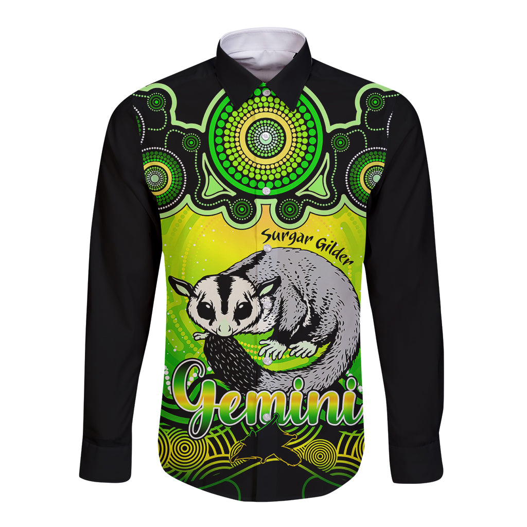 personalised-australia-gemini-sugar-gilder-zodiac-long-sleeve-button-shirt-auz-astrology-aboriginal-green