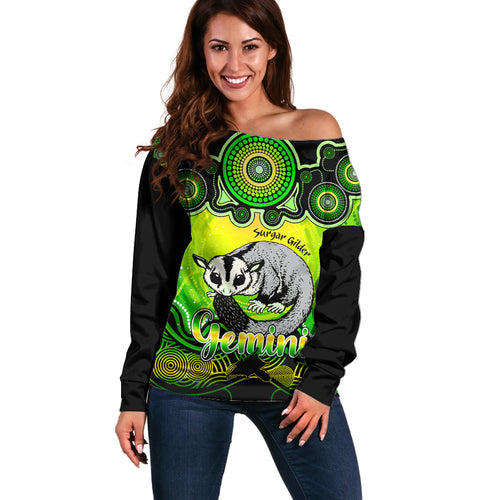personalised-australia-gemini-sugar-gilder-zodiac-off-shoulder-sweater-auz-astrology-aboriginal-green