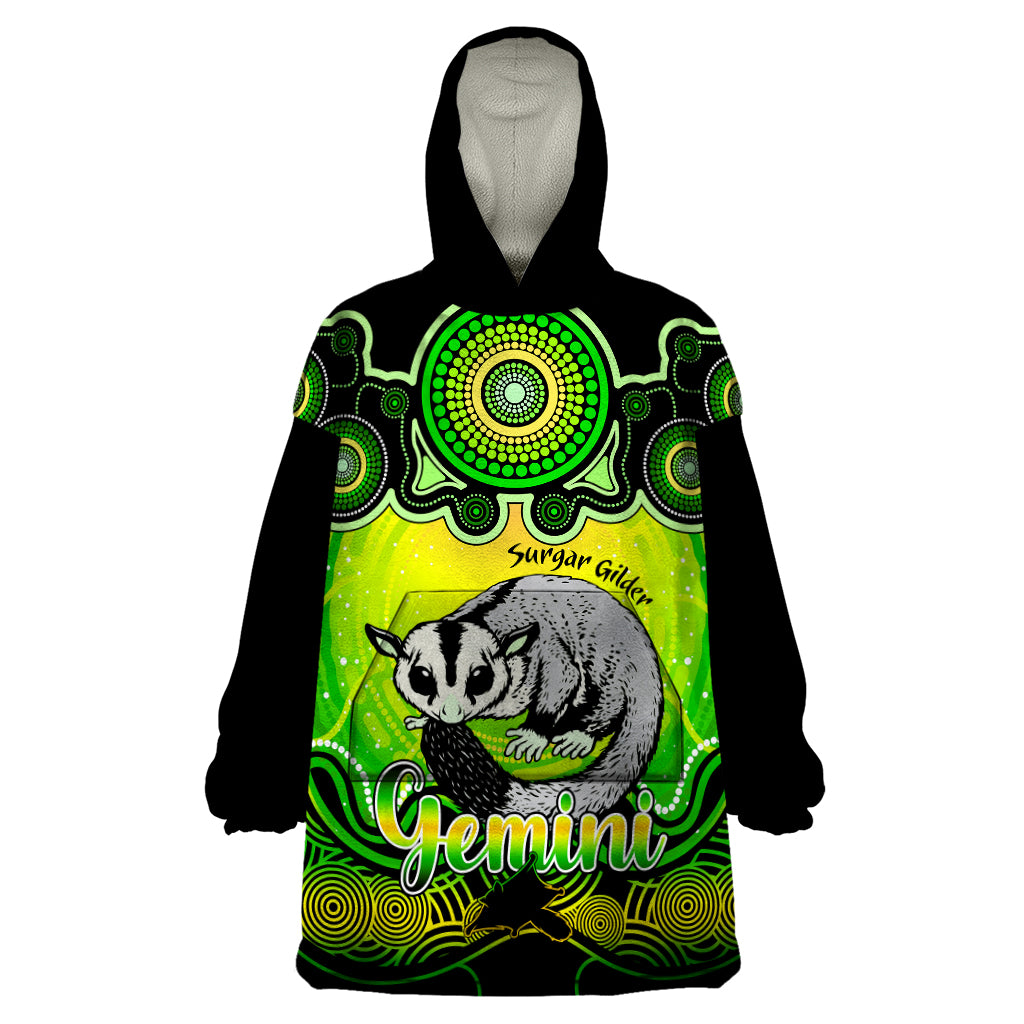 personalised-australia-gemini-sugar-gilder-zodiac-wearable-blanket-hoodie-auz-astrology-aboriginal-green