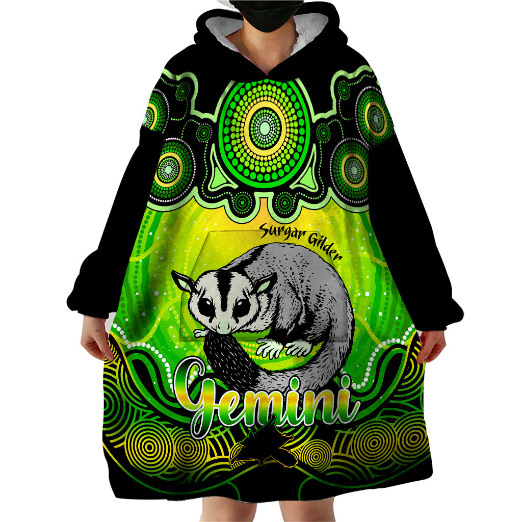 personalised-australia-gemini-sugar-gilder-zodiac-wearable-blanket-hoodie-auz-astrology-aboriginal-green