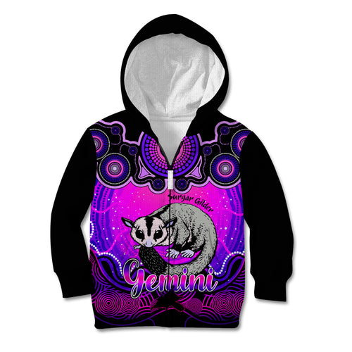 personalised-australia-gemini-sugar-gilder-zodiac-kid-hoodie-auz-astrology-aboriginal-magenta
