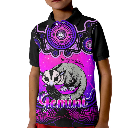 personalised-australia-gemini-sugar-gilder-zodiac-kid-polo-shirt-auz-astrology-aboriginal-magenta