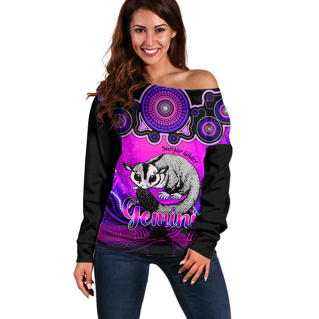 personalised-australia-gemini-sugar-gilder-zodiac-off-shoulder-sweater-auz-astrology-aboriginal-magenta