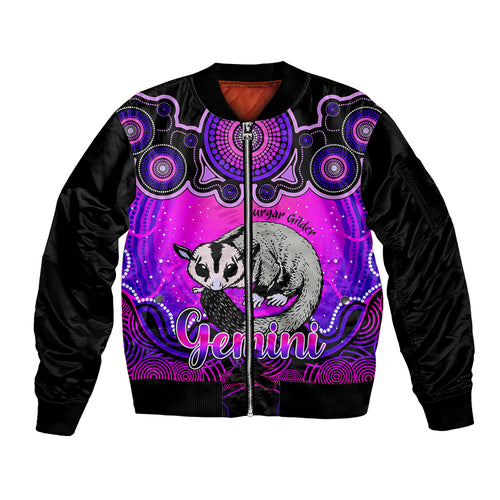 personalised-australia-gemini-sugar-gilder-zodiac-sleeve-zip-bomber-jacket-auz-astrology-aboriginal-magenta