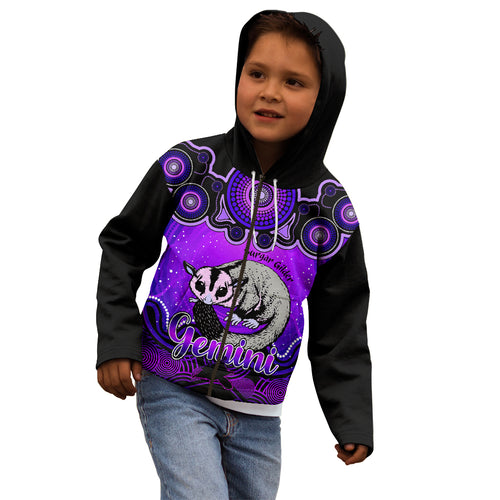 personalised-australia-gemini-sugar-gilder-zodiac-kid-hoodie-auz-astrology-aboriginal-purple