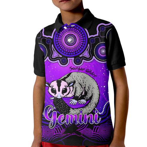 personalised-australia-gemini-sugar-gilder-zodiac-kid-polo-shirt-auz-astrology-aboriginal-purple
