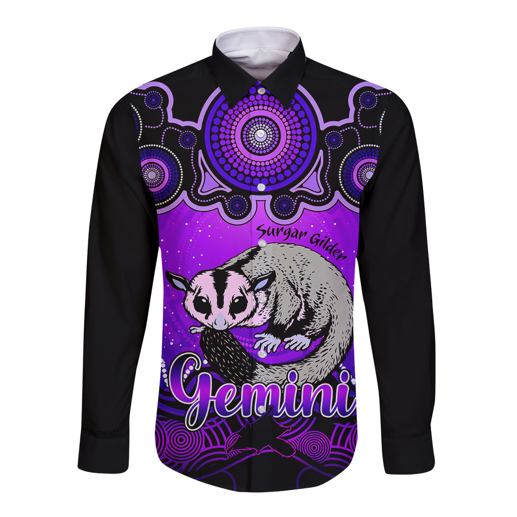 personalised-australia-gemini-sugar-gilder-zodiac-long-sleeve-button-shirt-auz-astrology-aboriginal-purple