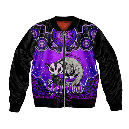 personalised-australia-gemini-sugar-gilder-zodiac-sleeve-zip-bomber-jacket-auz-astrology-aboriginal-purple