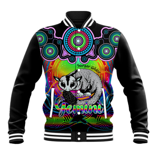 personalised-australia-gemini-sugar-gilder-zodiac-baseball-jacket-auz-astrology-aboriginal-rainbow