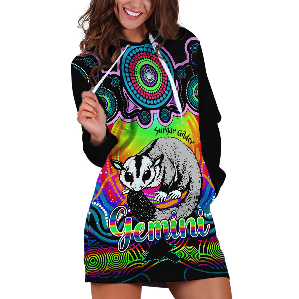 personalised-australia-gemini-sugar-gilder-zodiac-hoodie-dress-auz-astrology-aboriginal-rainbow