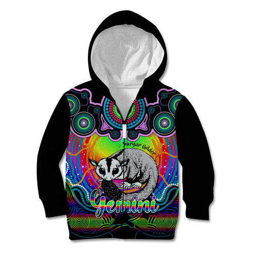 personalised-australia-gemini-sugar-gilder-zodiac-kid-hoodie-auz-astrology-aboriginal-rainbow