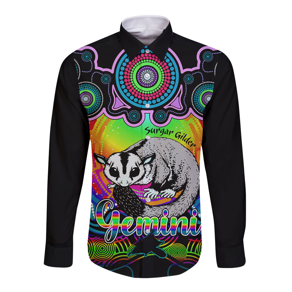 personalised-australia-gemini-sugar-gilder-zodiac-long-sleeve-button-shirt-auz-astrology-aboriginal-rainbow
