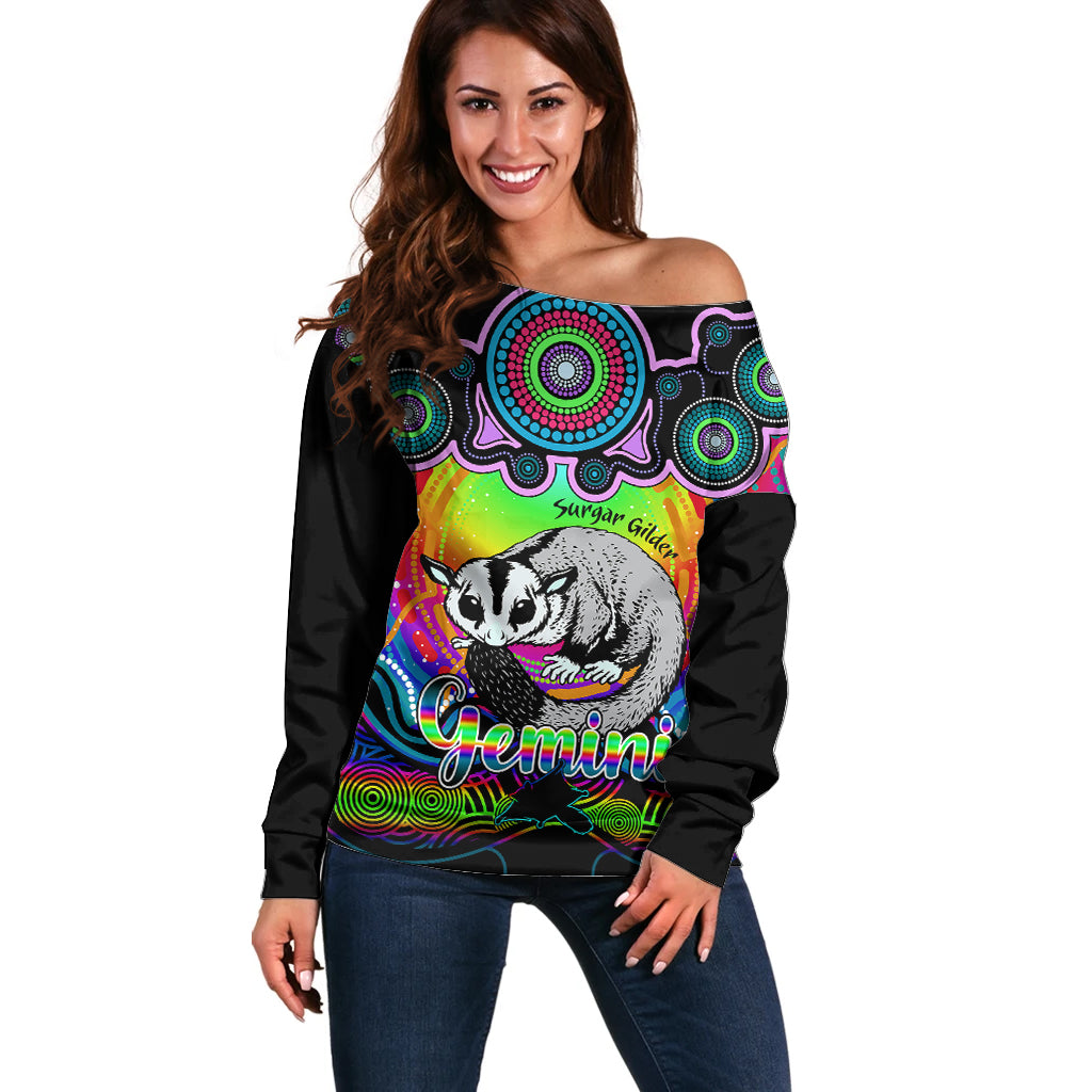 personalised-australia-gemini-sugar-gilder-zodiac-off-shoulder-sweater-auz-astrology-aboriginal-rainbow