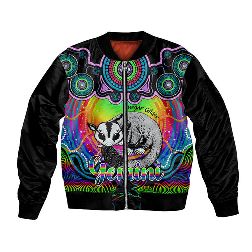 personalised-australia-gemini-sugar-gilder-zodiac-sleeve-zip-bomber-jacket-auz-astrology-aboriginal-rainbow