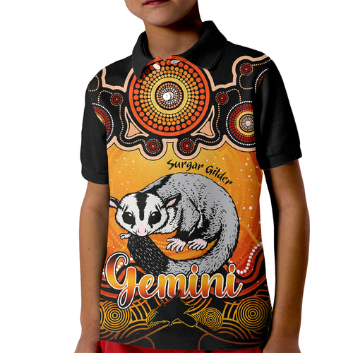 personalised-australia-gemini-sugar-gilder-zodiac-kid-polo-shirt-auz-astrology-aboriginal-red