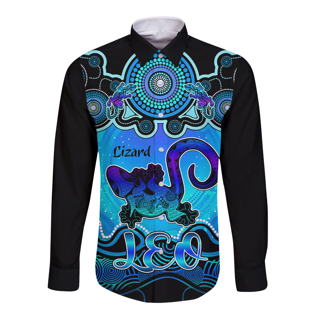 personalised-australia-leo-lizard-zodiac-long-sleeve-button-shirt-auz-astrology-aboriginal-aqua