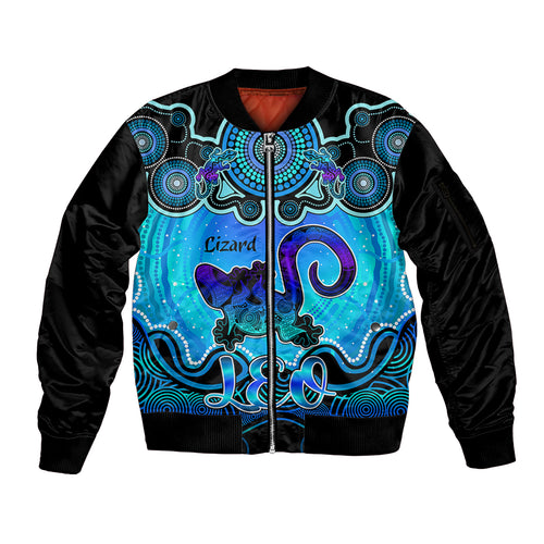 personalised-australia-leo-lizard-zodiac-sleeve-zip-bomber-jacket-auz-astrology-aboriginal-aqua