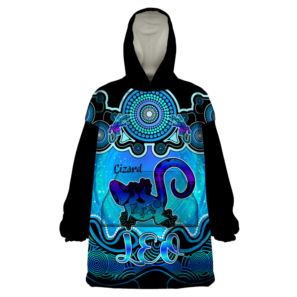 personalised-australia-leo-lizard-zodiac-wearable-blanket-hoodie-auz-astrology-aboriginal-aqua