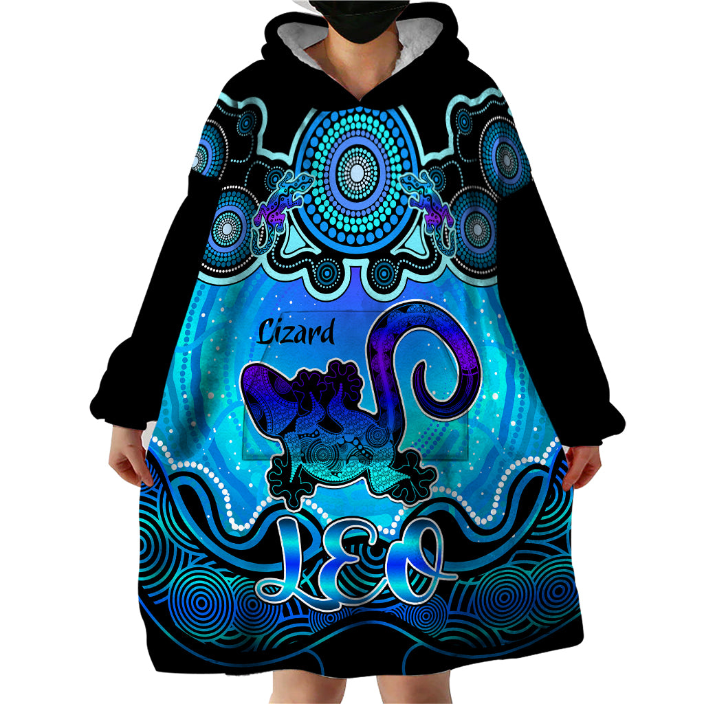 personalised-australia-leo-lizard-zodiac-wearable-blanket-hoodie-auz-astrology-aboriginal-aqua