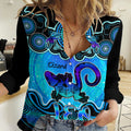 Personalised Australia Leo Lizard Zodiac Women Casual Shirt Auz Astrology Aboriginal - Aqua LT9