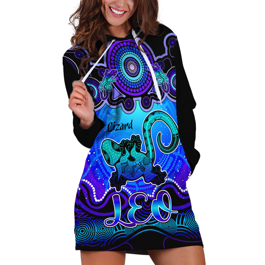 personalised-australia-leo-lizard-zodiac-hoodie-dress-auz-astrology-aboriginal-blue