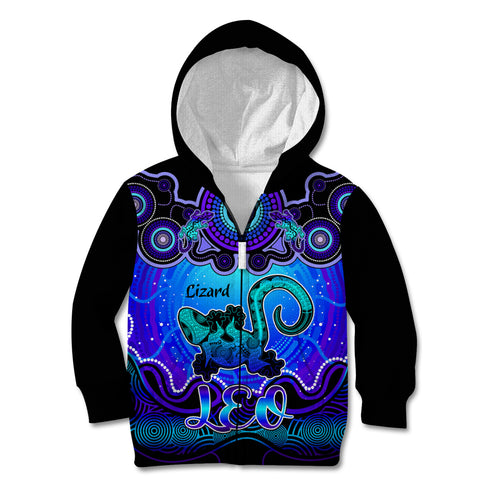 personalised-australia-leo-lizard-zodiac-kid-hoodie-auz-astrology-aboriginal-blue