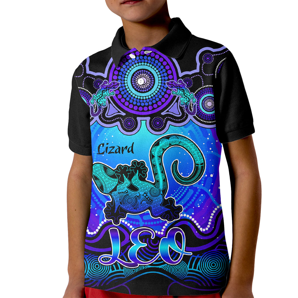 personalised-australia-leo-lizard-zodiac-kid-polo-shirt-auz-astrology-aboriginal-blue