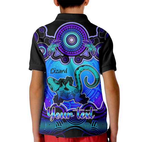 personalised-australia-leo-lizard-zodiac-kid-polo-shirt-auz-astrology-aboriginal-blue
