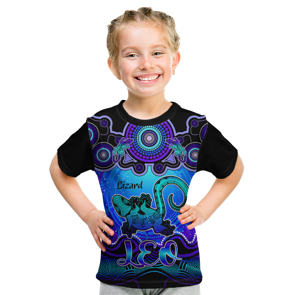 personalised-australia-leo-lizard-zodiac-kid-t-shirt-auz-astrology-aboriginal-blue