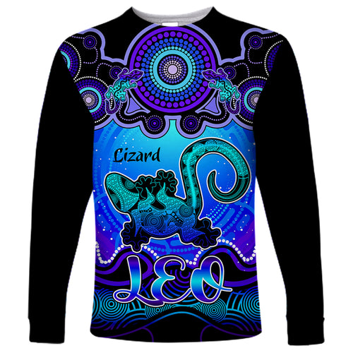 personalised-australia-leo-lizard-zodiac-long-sleeve-shirt-auz-astrology-aboriginal-blue