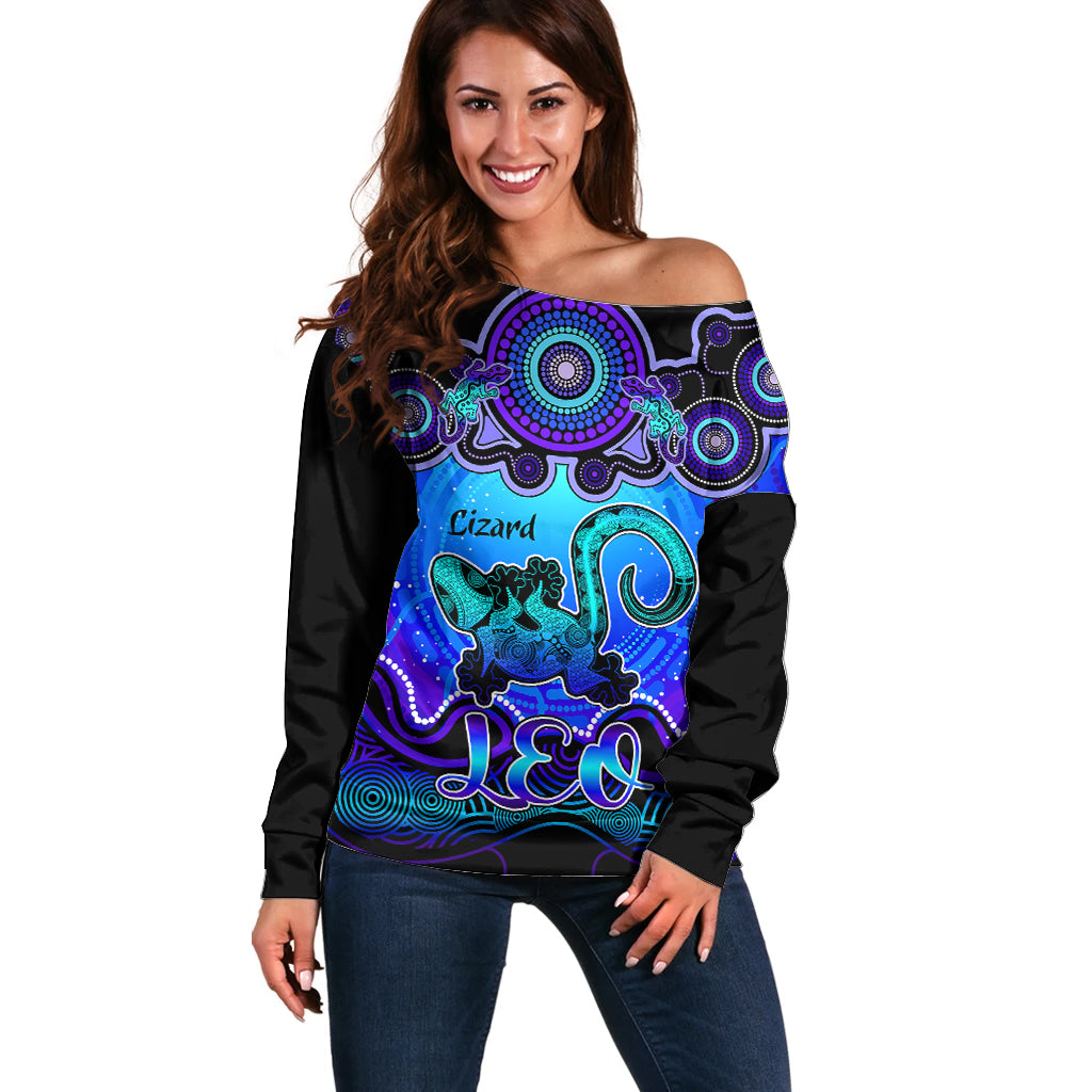 personalised-australia-leo-lizard-zodiac-off-shoulder-sweater-auz-astrology-aboriginal-blue