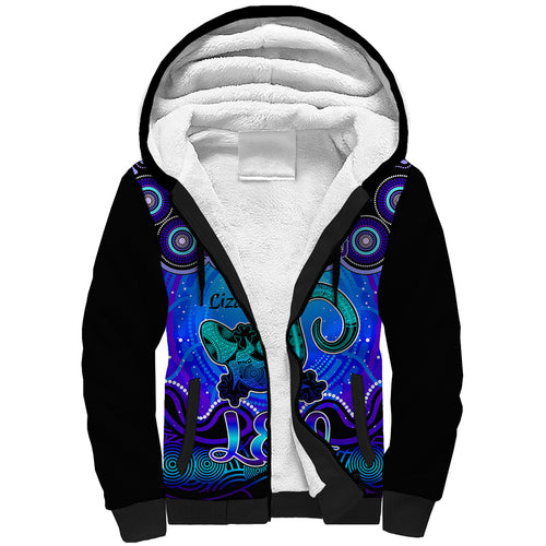 personalised-australia-leo-lizard-zodiac-sherpa-hoodie-auz-astrology-aboriginal-blue
