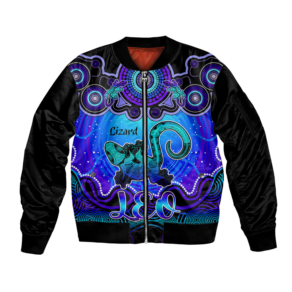 personalised-australia-leo-lizard-zodiac-sleeve-zip-bomber-jacket-auz-astrology-aboriginal-blue