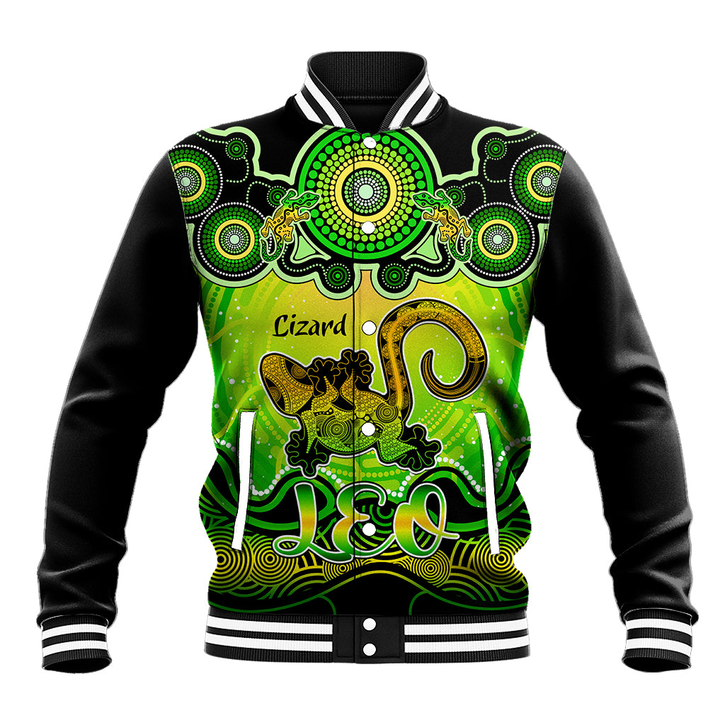 personalised-australia-leo-lizard-zodiac-baseball-jacket-auz-astrology-aboriginal-green
