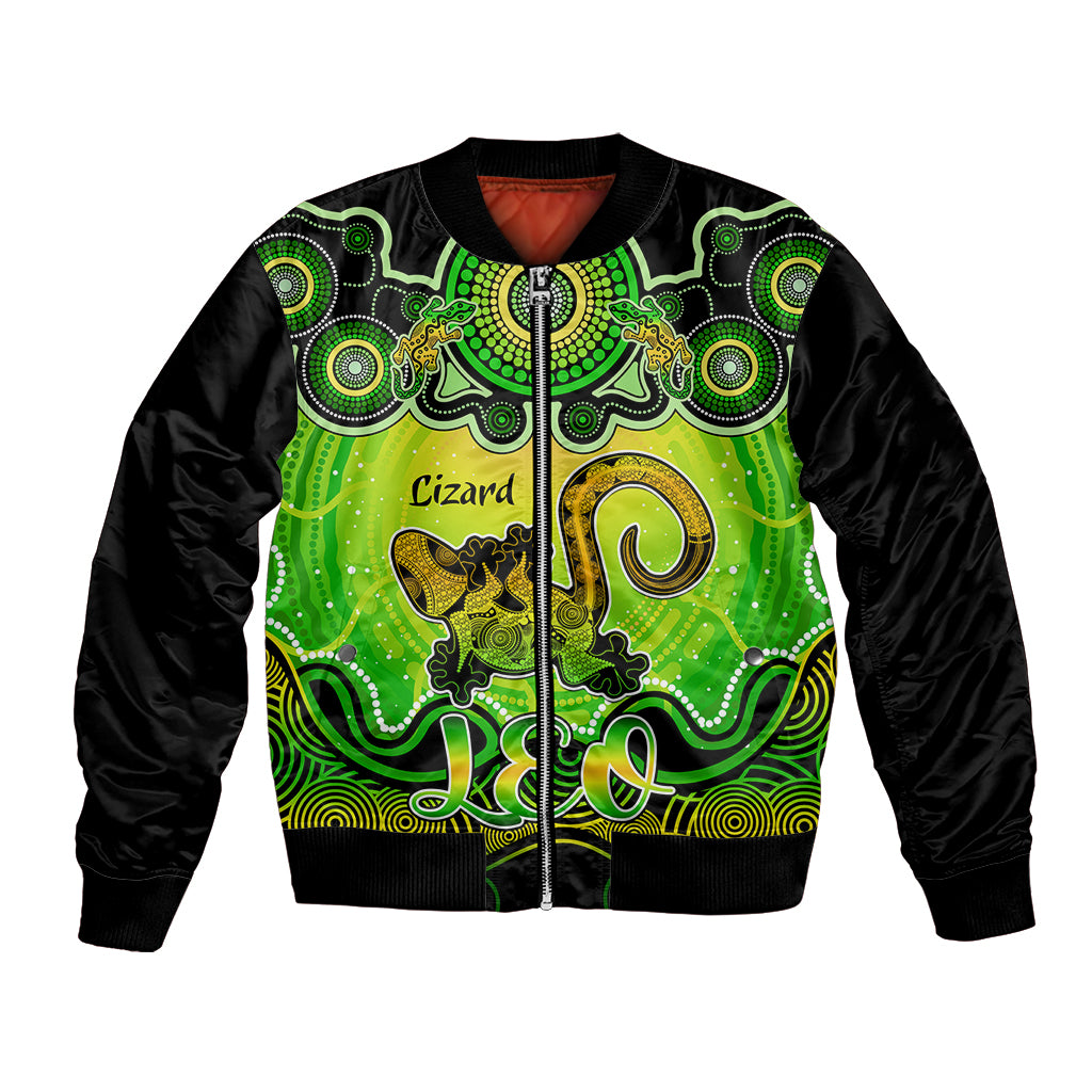 personalised-australia-leo-lizard-zodiac-bomber-jacket-auz-astrology-aboriginal-green
