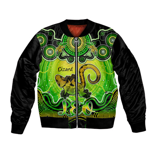 personalised-australia-leo-lizard-zodiac-bomber-jacket-auz-astrology-aboriginal-green