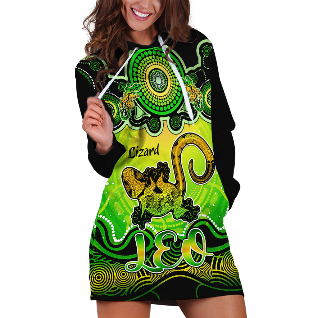 personalised-australia-leo-lizard-zodiac-hoodie-dress-auz-astrology-aboriginal-green