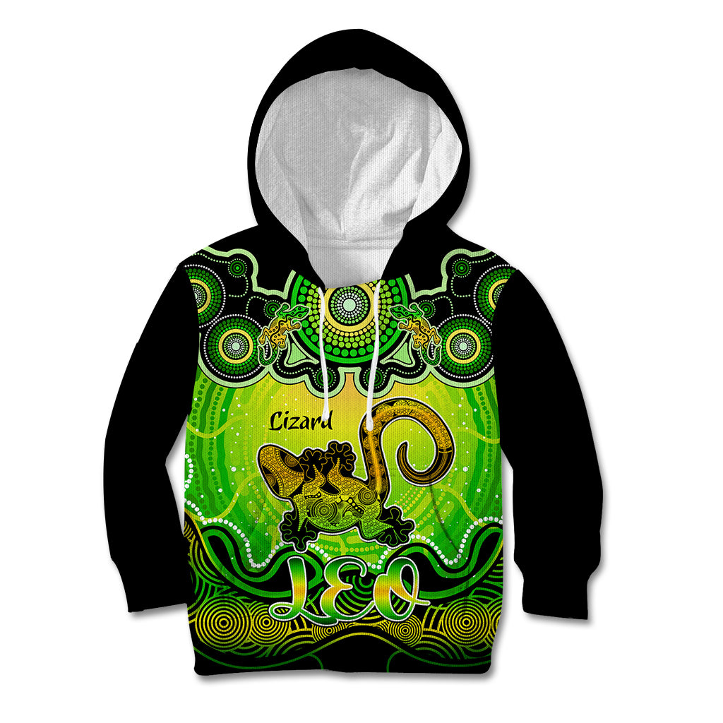 personalised-australia-leo-lizard-zodiac-kid-hoodie-auz-astrology-aboriginal-green