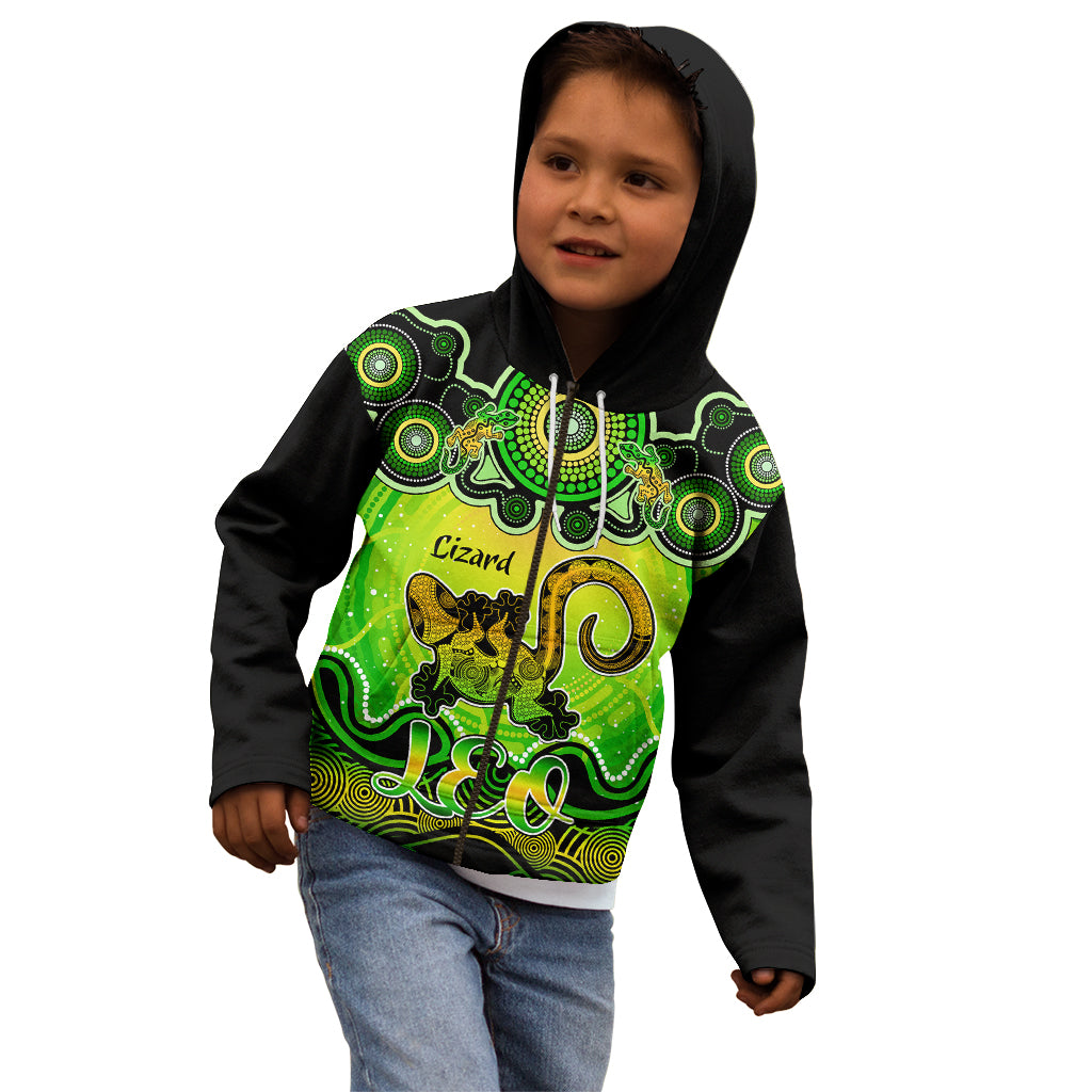 personalised-australia-leo-lizard-zodiac-kid-hoodie-auz-astrology-aboriginal-green