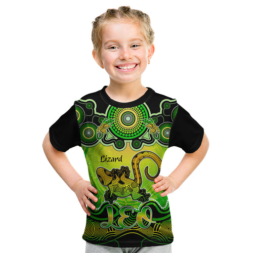 personalised-australia-leo-lizard-zodiac-kid-t-shirt-auz-astrology-aboriginal-green
