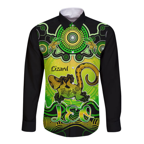 personalised-australia-leo-lizard-zodiac-long-sleeve-button-shirt-auz-astrology-aboriginal-green