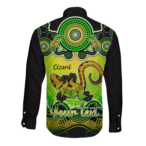 personalised-australia-leo-lizard-zodiac-long-sleeve-button-shirt-auz-astrology-aboriginal-green