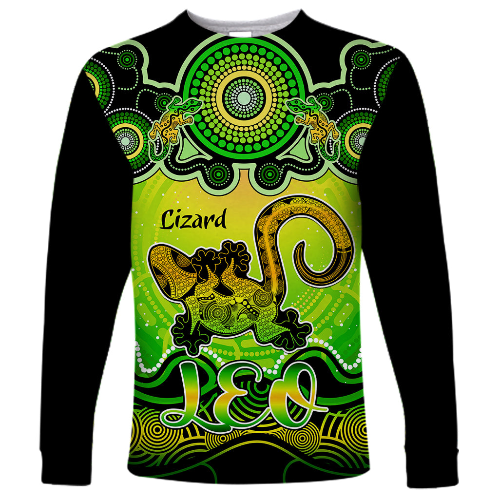 personalised-australia-leo-lizard-zodiac-long-sleeve-shirt-auz-astrology-aboriginal-green