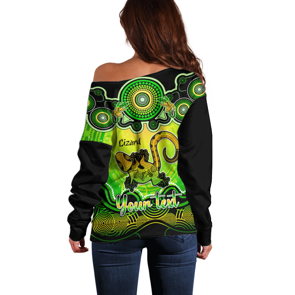 personalised-australia-leo-lizard-zodiac-off-shoulder-sweater-auz-astrology-aboriginal-green
