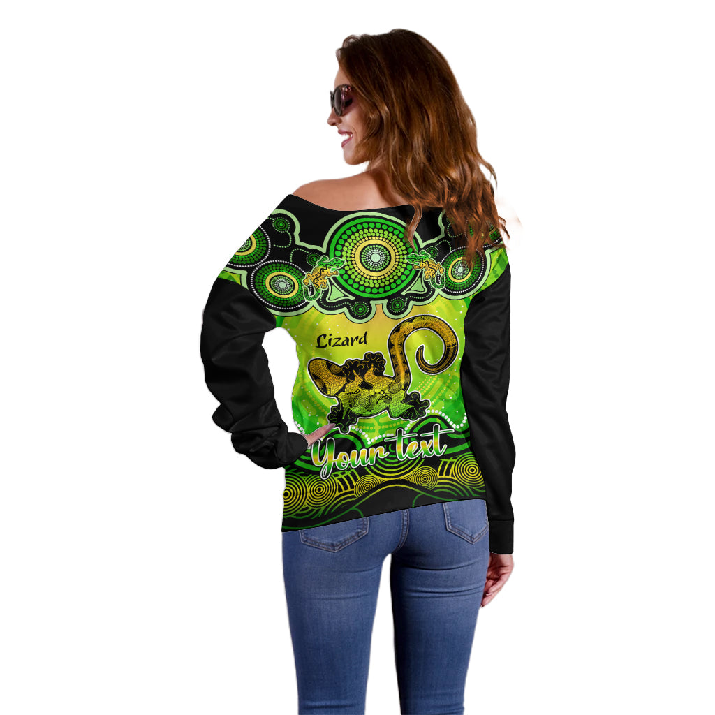 personalised-australia-leo-lizard-zodiac-off-shoulder-sweater-auz-astrology-aboriginal-green