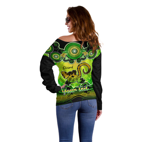 personalised-australia-leo-lizard-zodiac-off-shoulder-sweater-auz-astrology-aboriginal-green