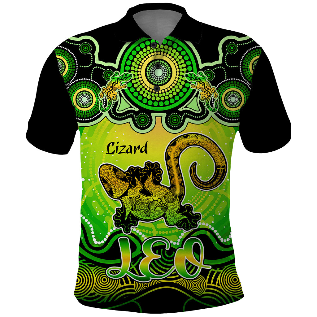 personalised-australia-leo-lizard-zodiac-polo-shirt-auz-astrology-aboriginal-green