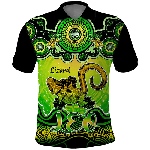 personalised-australia-leo-lizard-zodiac-polo-shirt-auz-astrology-aboriginal-green